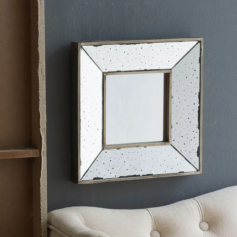 12x12 in Decorative Distressed Silver Speckled Finish Square Glass Vintage Wall Mirror - Light, Minimalist Non-Ornate Home Improvement Bathroom Fixture for Living Rooms, Office Wall Decoration, Expands Space