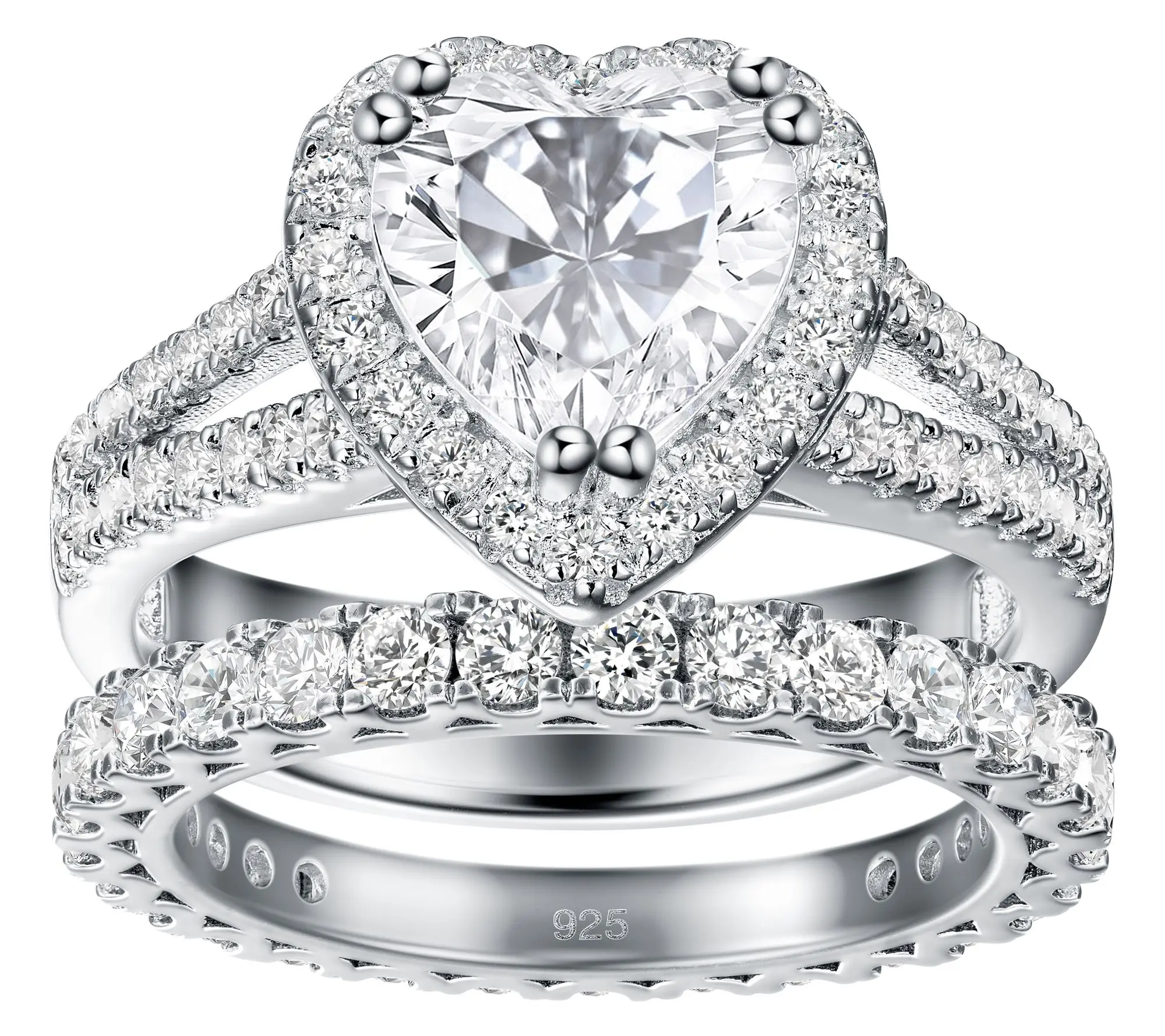 Moissanite Luxe Heart & Eternity Band Ring Set,Sterling