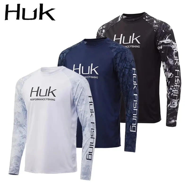 HUK Fishing Shirts Men Long Sleeve Crewneck Sweatshirt Outdoor Uv Protection Breathable Fishing Clothing Camisa Pesca