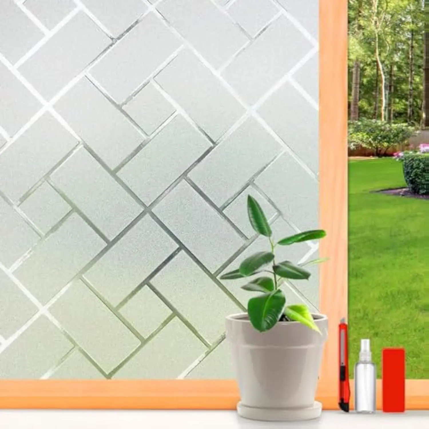 [New Deal] - Frosted Glass Window Film Sun Blocking Window Tinting Film for Home, Static Clings Removable Frosting Bathroom Door Window Covering, 17.5 inch x 78.74 inch, White-Grid