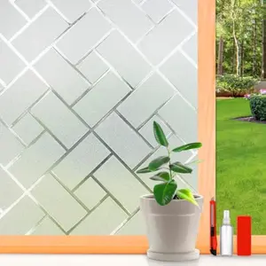 [New Deal] - Frosted Glass Window Film Sun Blocking Window Tinting Film for Home, Static Clings Removable Frosting Bathroom Door Window Covering, 17.5 inch x 78.74 inch, White-Grid