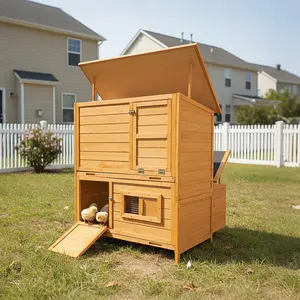 Orange Wooden Chicken Coop 39.40x35.50x41.40 Inch Solid Spruce Wood Waterproof Asphalt Roof 3 Nesting Boxes Pull-Out Trays Ventilated Easy Clean Poultry House for 6-8 Chickens