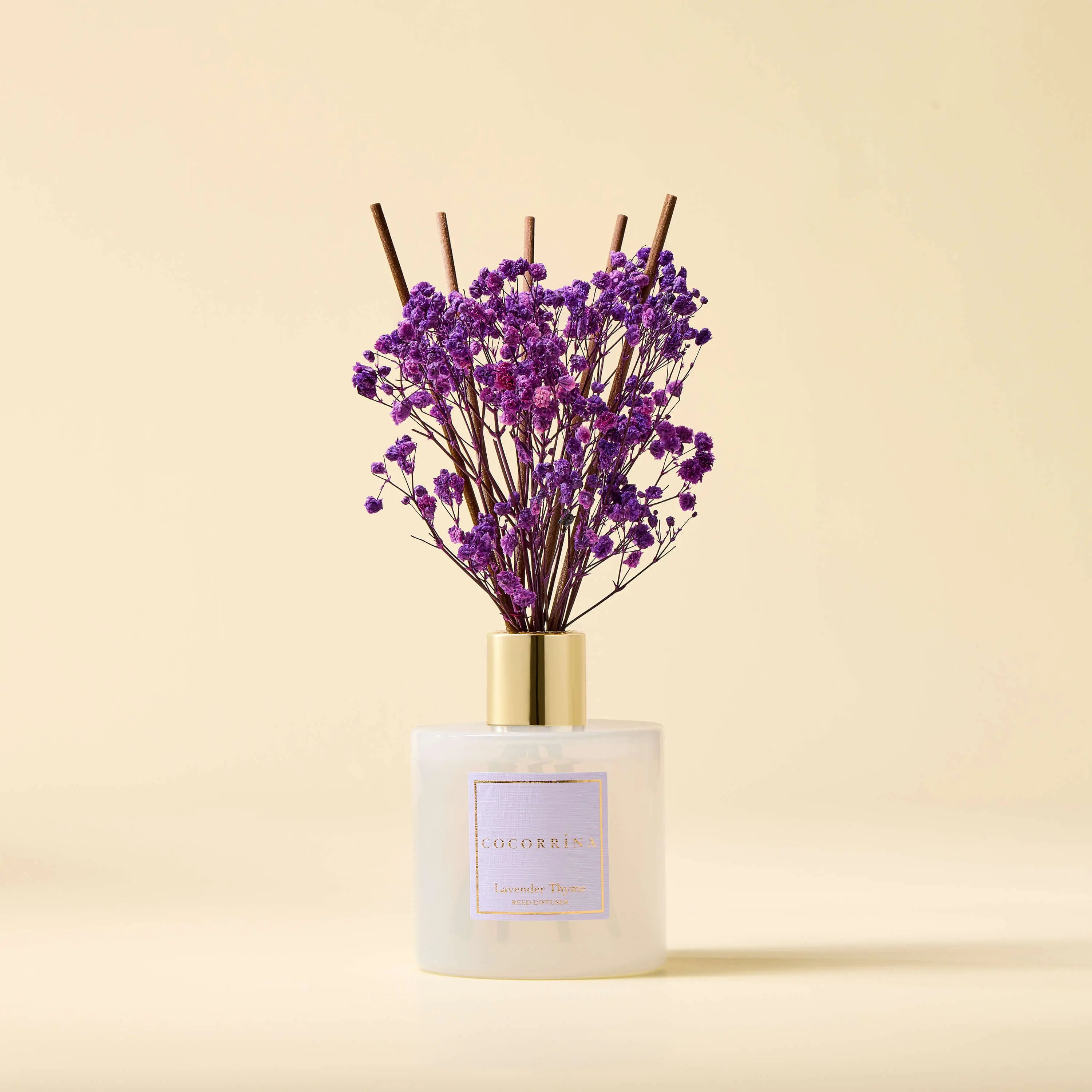 COCORRINA Lavender-Thyme Reed Diffuser Set, Long-Lasting Home Fragrance with Dried Flowers for Bedroom, Bathroom Shelf Decor
