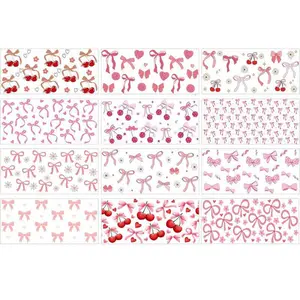 Glenmal 12 Sheets Coquette UV DTF Cup Wrap Stickers Pink Bow UV DTF Cup Wraps Transfer Stickers for DIY Craft Decorations for 16 oz Glass Water Bottle(Classic) Stickers Cropped Decorative Sticker