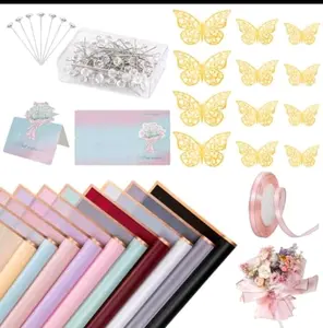 Waterproof Flower Wrapping Paper Set with Greeting Cards and Butterfly Decor