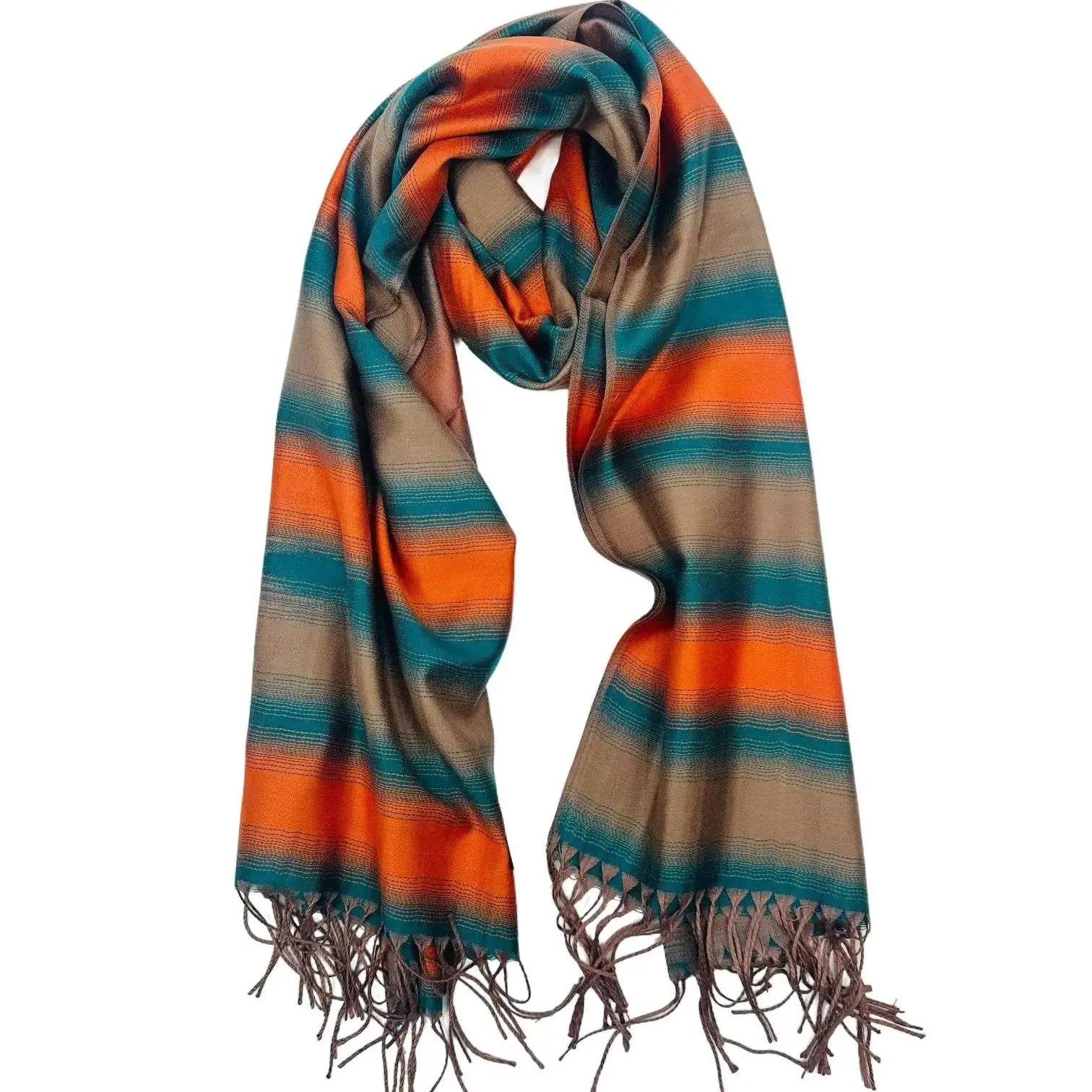 Stunning Blue Orange and Tan Cashmere Pashmina - Soft Luxurious Feel for Cozy Comfort & Versatile Use - Elegant Design & Material Comfort