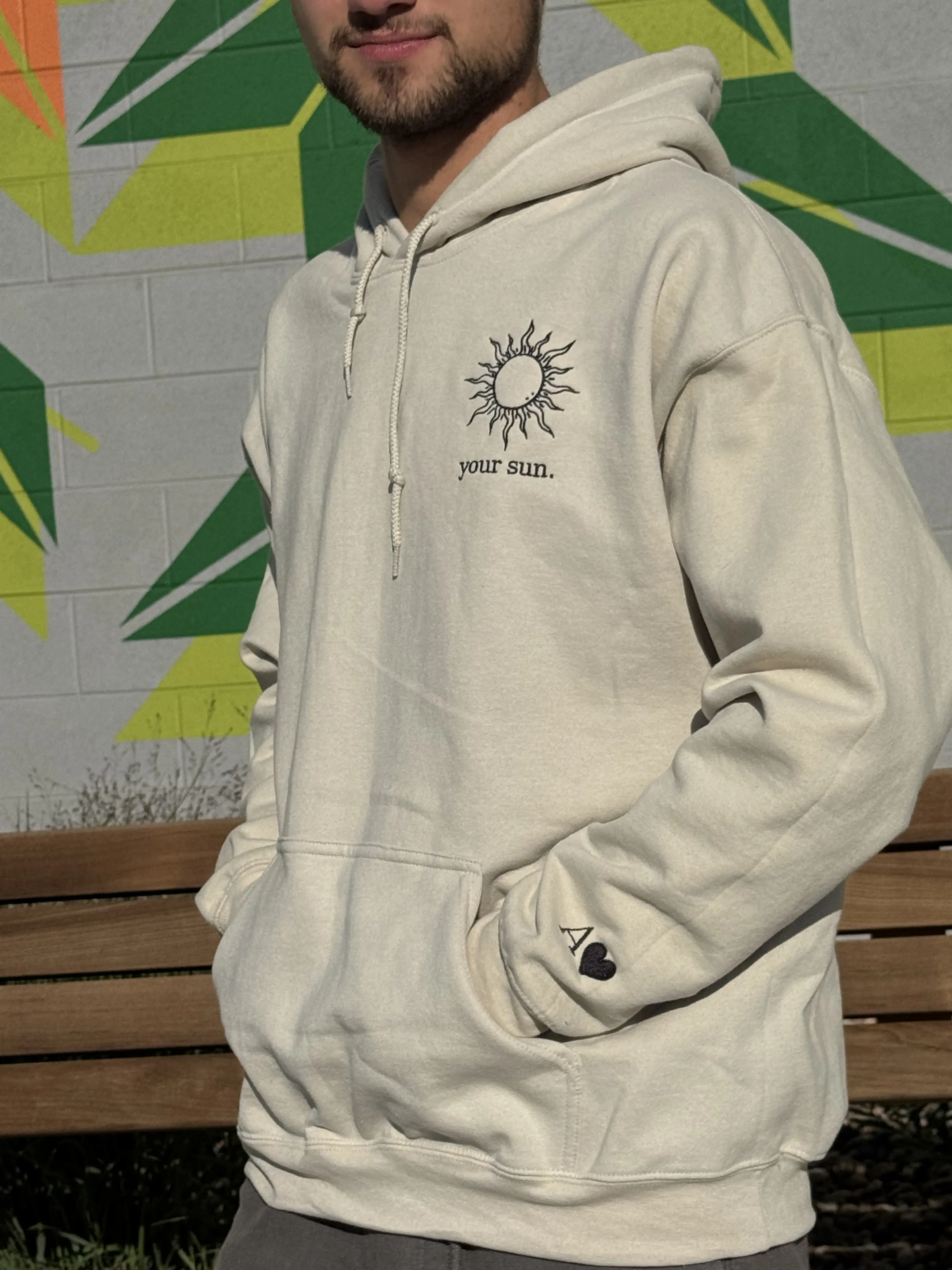 Custom Embroidered Couples Hoodies "Your Sun" & "Your Moon" Unisex Oversized Long Sleeve Fleece Personalized Initials Heart Perfect for Anniversaries 50% Cotton 50% Polyester