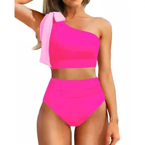 Tempt Me Women High Waisted Bikini Sets - Two Piece Swimsuits One Shoulder Bathing Suit with Full Coverage Bottom