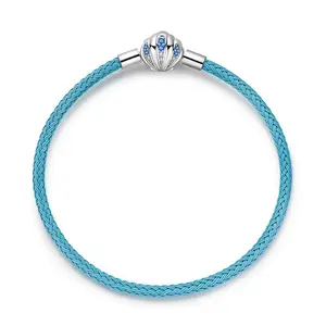 925 Sterling Silver Blue Shell Clasp Weave Bracelet Women Jewelry Gifts