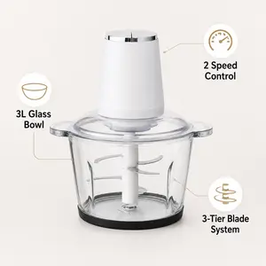 This electric food chopper comes with two blade sets and a cleaning brush for easy daily use. Great for chopping meat, vegetables, garlic, onions, and preparing sauces, fillings, and baby food.