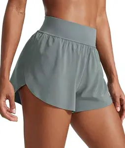 CRZ Women's Athletic Workout Shorts with Side Split - Activewear Elastic High Waist Gym, Yoga & Running Shorts