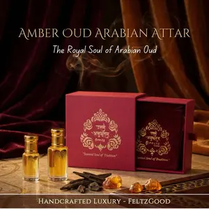 Amber Oud Arabian Attar Perfume Oil Vegan Alcohol-Free Luxury Scent with Warm Amber & Oud Notes in Premium Gift Box