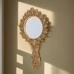 Leaf Design Wall Mounted Mirror, Round Wall Mirror, 1 Count Exquisite European Style Wall Hanging Decor, Wall Decor for Home Living Room Bedroom