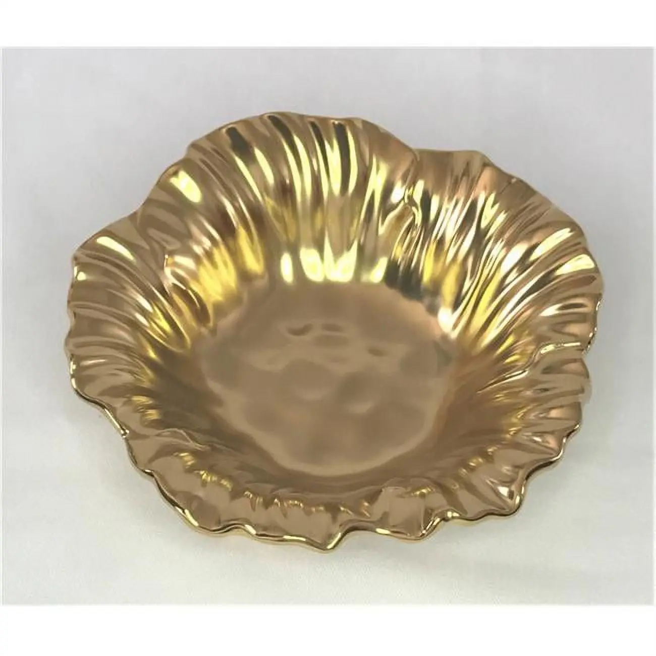 Leeber Limited 69325 Botanic Collection Sunflower Porcelain Titanium-Ceramic Serving Bowl - 6.76in Leaf Floral Gold-Toned Decorative Metal-Accent Dessert Bowl for Kitchen Tableware, Gold-Toned Decorative Bowls