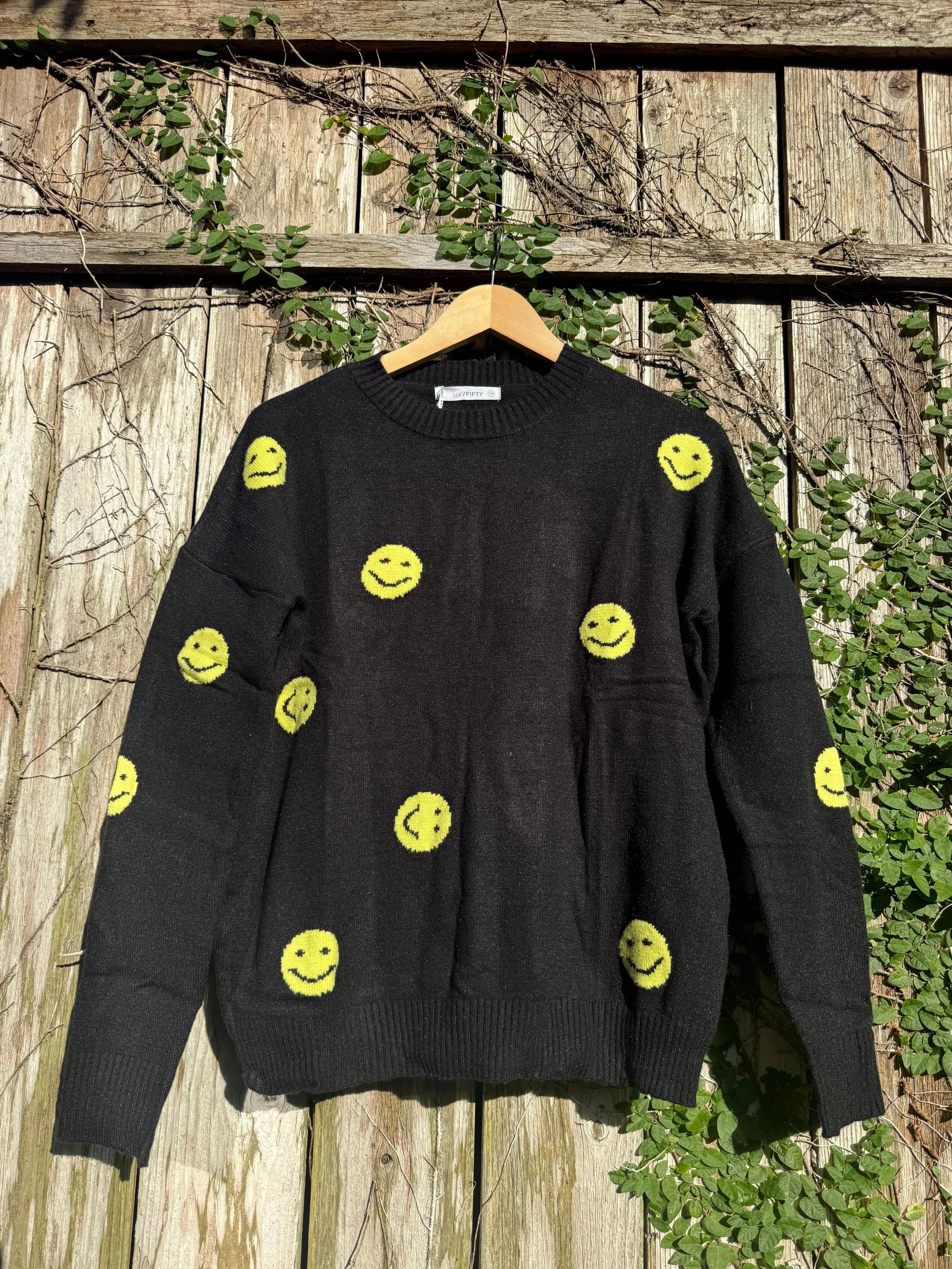Smiley Season Black and Yellow Knit Sweater