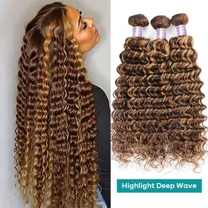 P4 27 Highlight Deep Wave Human Hair Bundles 1 3 4 PCS Ombre Colored Human Hair Bundles Quick Weave Extensions Sew In