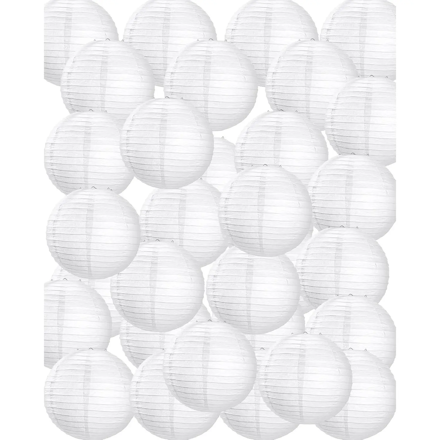 30 Pack White Chinese Japanese Paper Lanterns, Decorative Round Hanging Ball Paper Lantern Lamps, Reusable Hanging Ornaments for Wedding, Birthday, Party and Home Decor, 6 Inch