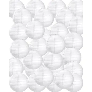 30 Pack White Chinese Japanese Paper Lanterns, Decorative Round Hanging Ball Paper Lantern Lamps, Reusable Hanging Ornaments for Wedding, Birthday, Party and Home Decor, 6 Inch