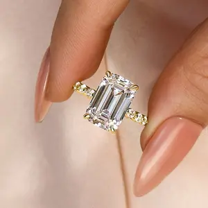 Effinny Jewelry 5.0ct Rectangle Cut Engagement Ring In S925 Sterling Silver, 5A Cubic Zirconia Anniversary Ring for Women Outdoorfun, Wedding Engagement Ring, Adults
