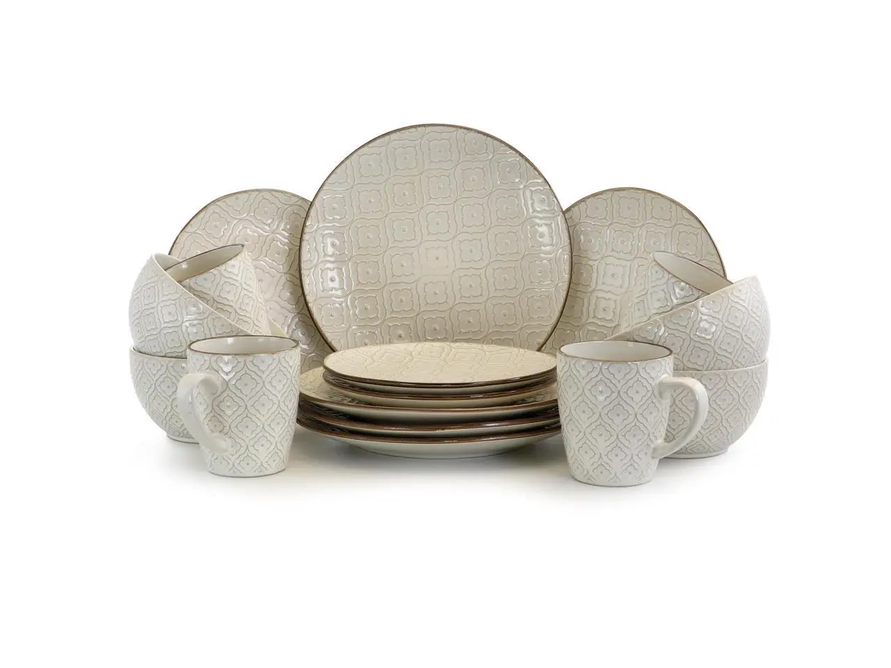 Elama White Lily 16 Piece Luxurious Stoneware Dinnerware with Complete Setting for 4