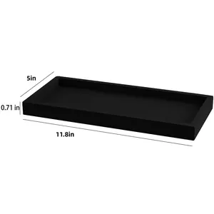1Pc Bathroom Vanity Tray Black Decorative Tray for Counter, 11.2"x 4.3" Small Wood Sink Soap Tray Holder for Kitchen, Dresser Countertop Decor Rectangle Wooden Organizer, Black