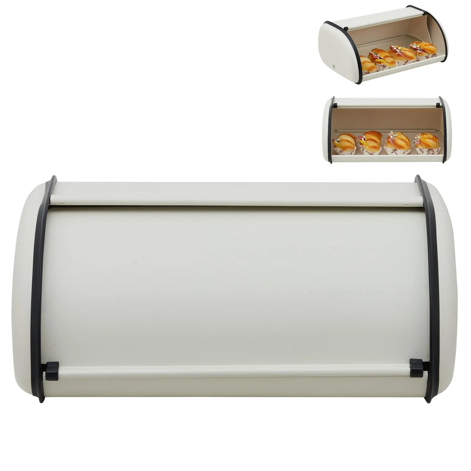 GARVEE Large Stainless Steel Double-Layer Bread Box with Window, 13.8x9x5.9in Beige Kitchen Countertop Farmhouse Pantry Organizer for Household Food Storage, 13.8X9x5.9"