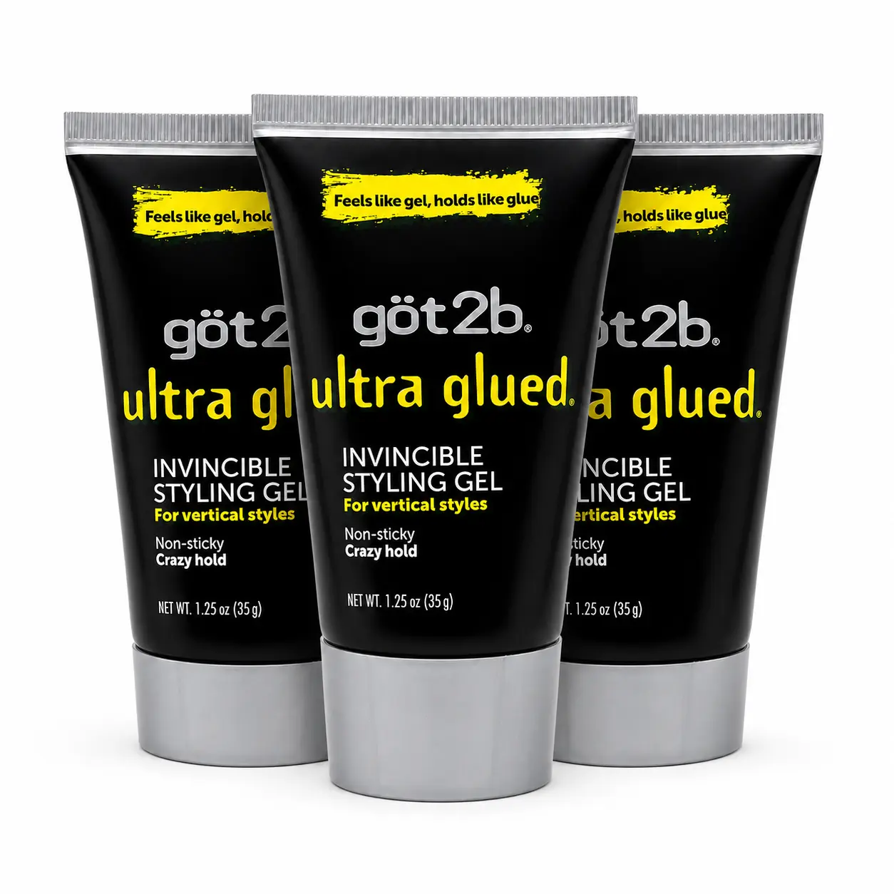 got2b Ultra Glued Invincible Styling Gel 1.25oz (Pack of 3) Strong Hold Hair Gel for Edges, Wigs & Sleek Styles | Non-Sticky No-Flake Formula