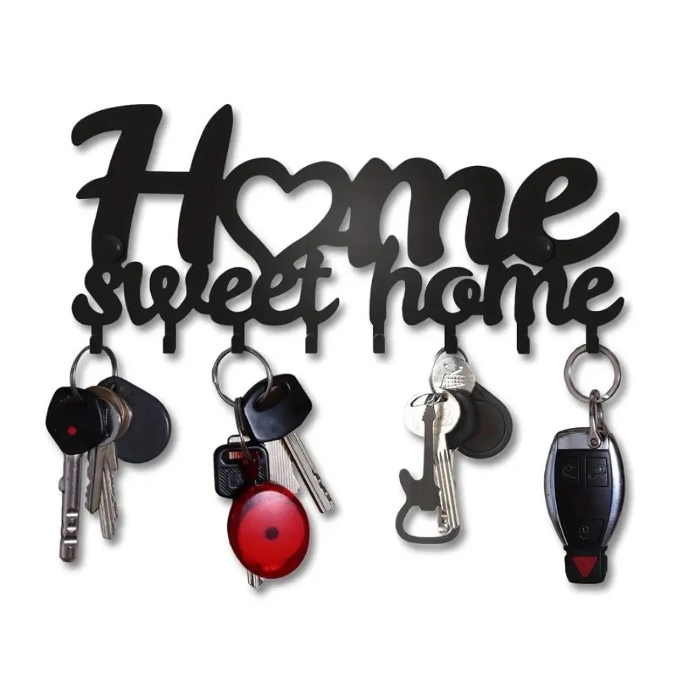 Sweet Home Theme Wall Key Holder, Key Hanger Wall Mount Design, 1 Count Decorative Metal Key Rack with Stylish Hooks, Perfect for Office Or Entrance Modern Home and Office Decor, Shelves