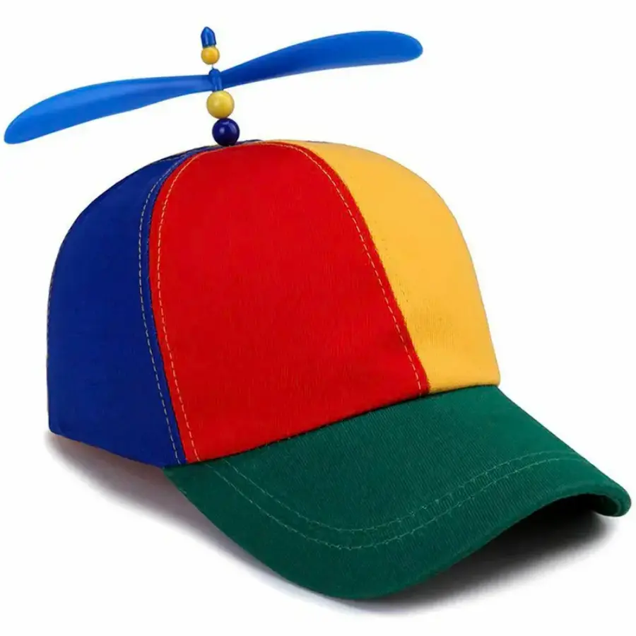 Unisex Cotton Propeller Hat - Breathable Bright Rainbow Rotating Prop Helicopter Top Cap, Carnival Costume Accessory for Kids' Fancy Dress, Birthday Parties (Helicopter Fun), Trendy Hat, Dress Up Hat