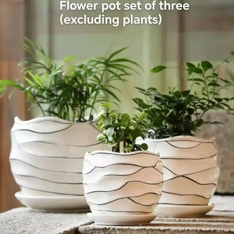 3-Piece Bohemian Style Ceramic Planters, Flower Planters, Unique Pots, Plant Pots Indoor, Planter Pots For Indoor Plants, Drainage Holes Included, Ideal for Home Office Garden Decor, Perfect Gift for Holidays and Mothers Day