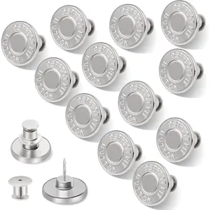 12 Sets Jean Buttons Pins , No Sew Loose Pants Button Tightener, Ceryvop Adjustable Buttons for Jeans Too Big Snap Tack
