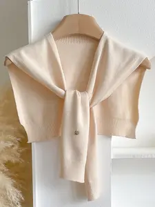 Women's Plain Basic Knit Shawl Cardigan, Loose Fit, Suitable for Air-Conditioned Rooms, Shoulder Coverage, Casual Style, All Seasons, Chic, Soft
