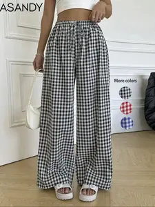 Women's Plaid Print Pants, Casual Comfy Trousers for Summer, Women's Bottoms for Daily Wear, Loungewear, Womenswear