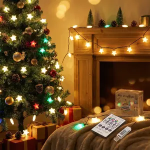 Smart RGB Star String Lights (Select 33ft/66 Lights or 66ft/132 Lights), Bluetooth App + Remote Control, Music Sync, USB Powered 5V 2A, IP68 Waterproof Fairy Lights for Bedroom, Patio, Party, Garden & Christmas Tree Decor