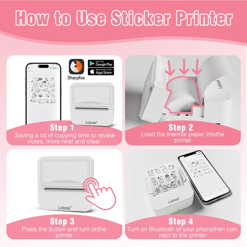Labeer Mini Sticker Printer-2 Inch Bluetooth Thermal Pocket Printer, Inkless Portable Printer for Study Notes, Printer, Photos, Journals, Memos, Lists,Sticky Label, Ideal Gift for Valentine's Day, TikTokShopBlackFriday