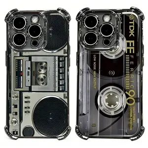 Retro Cassette Pattern Silicone Soft Phone Case for iPhone 17, 16, 15, 14, 13, 12, 11 Pro Air Plus ProMax and Samsung S26-S22 Plus shock-absorbing phone cases, fashionable gift.