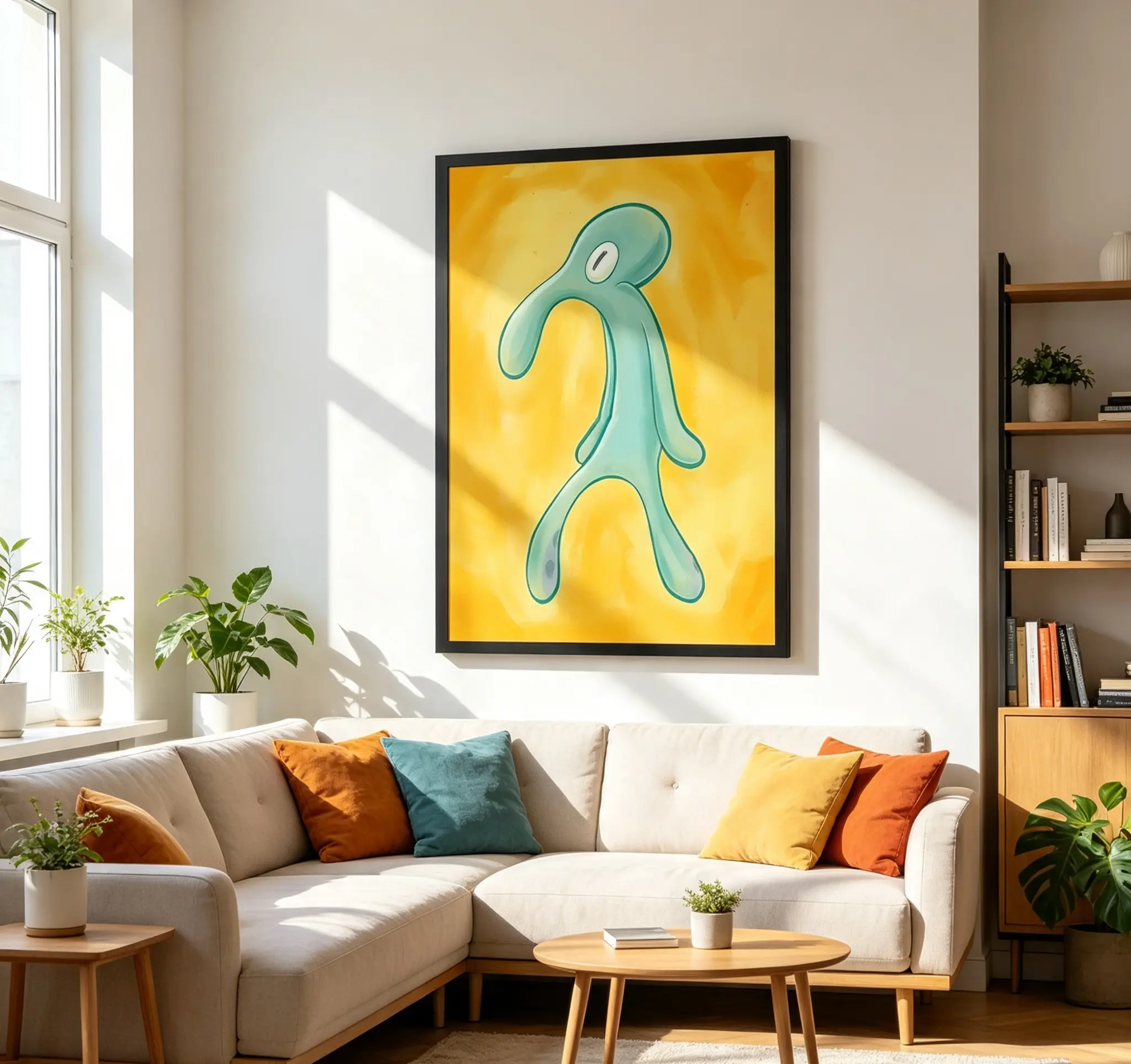 Bold and Brash Squidward Canvas Poster, Funny SpongeBob Meme Wall Art, Iconic Cartoon Painting Print for Dorm, Bedroom & Game Room Decor, Humorous Collectible Gift for Cartoon Meme Fans