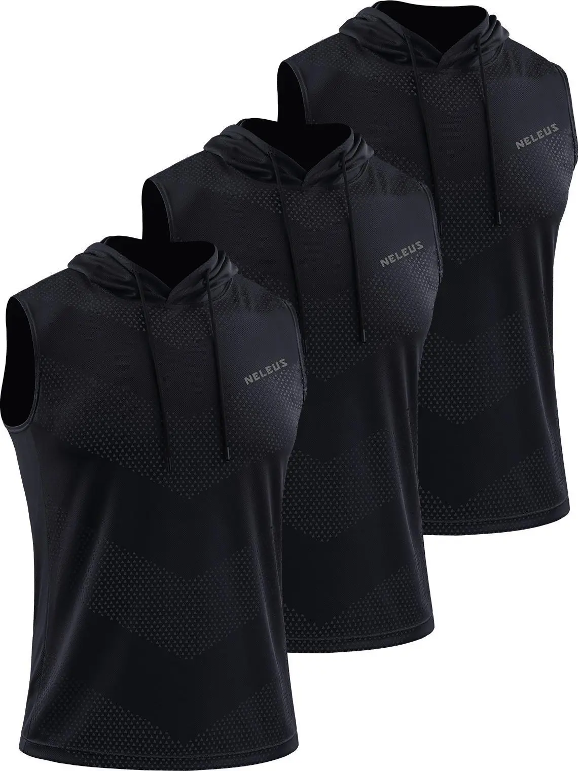 NELEUS Men's 3-Pack Sleeveless Hooded Workout Tank Tops - Polyester Dry Fit Gym Clothing, Boxing Arms Activewear, Clothes Products for Gym & Outdoor Activities, Activewear Athletic, Fitness Activewear