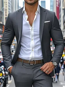 2pcs Classic Suit Set- Men's Formal Wear- High Quality, Comfortable Fit, Stylish Long Sleeve Blazer Suit Jacket and Pants Combo for Weddings, Parties, Formal Events, Business Meetings, and Special Occasions