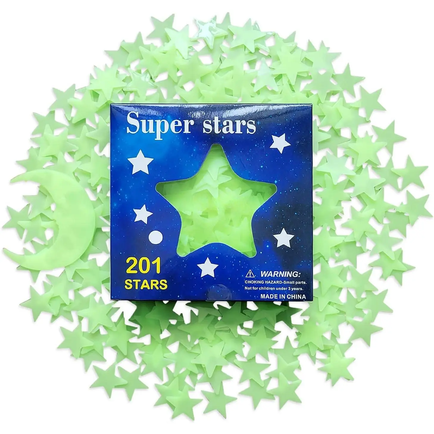 Glow in The Dark Stars Stickers,  201 count Super Bright Plastic Large Stars Stickers Glow in The Dark Stars for Ceiling Wall Decor Luminous Ceiling Stars and Moon Sticker Decor for Bedroom