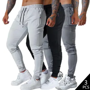 Men’s drawstring-waist joggers, all-season casual regular fit with pockets, men’s long pants, men’s bottoms, sports-casual style, 100% polyester jogging pants