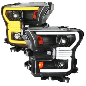 2015-2017 Ford F-150 LED Bar Projector Headlights w/ Switchback Sequential Turn Signals (Black Housing / Clear Lens)