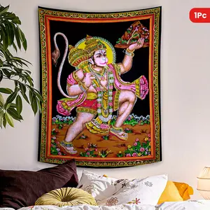 Tapestry, Polyester Tapestry, Wall Hanging for Living Room Bedroom Office, Home Decor Room Decor Party Decor, with Free Installation Package Hindu God Hanuman Rockman Wall Hanging Tapestry Indian Tapestry, 85gsm Polyester Fabric, Peach Skin Thin Style