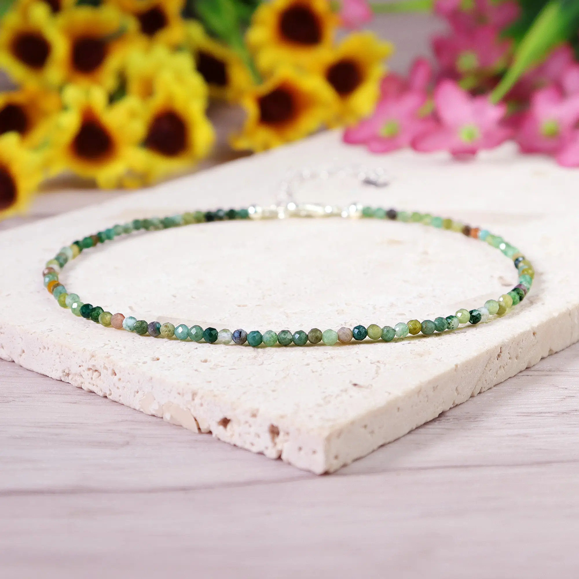 Women's High Quality Handmade 2mm Natural Indian Agate Beads Ankle Bracelet - Silver Reiki Healing Crystal Foot Chain, Ideal Gift, High Quality Bracelet