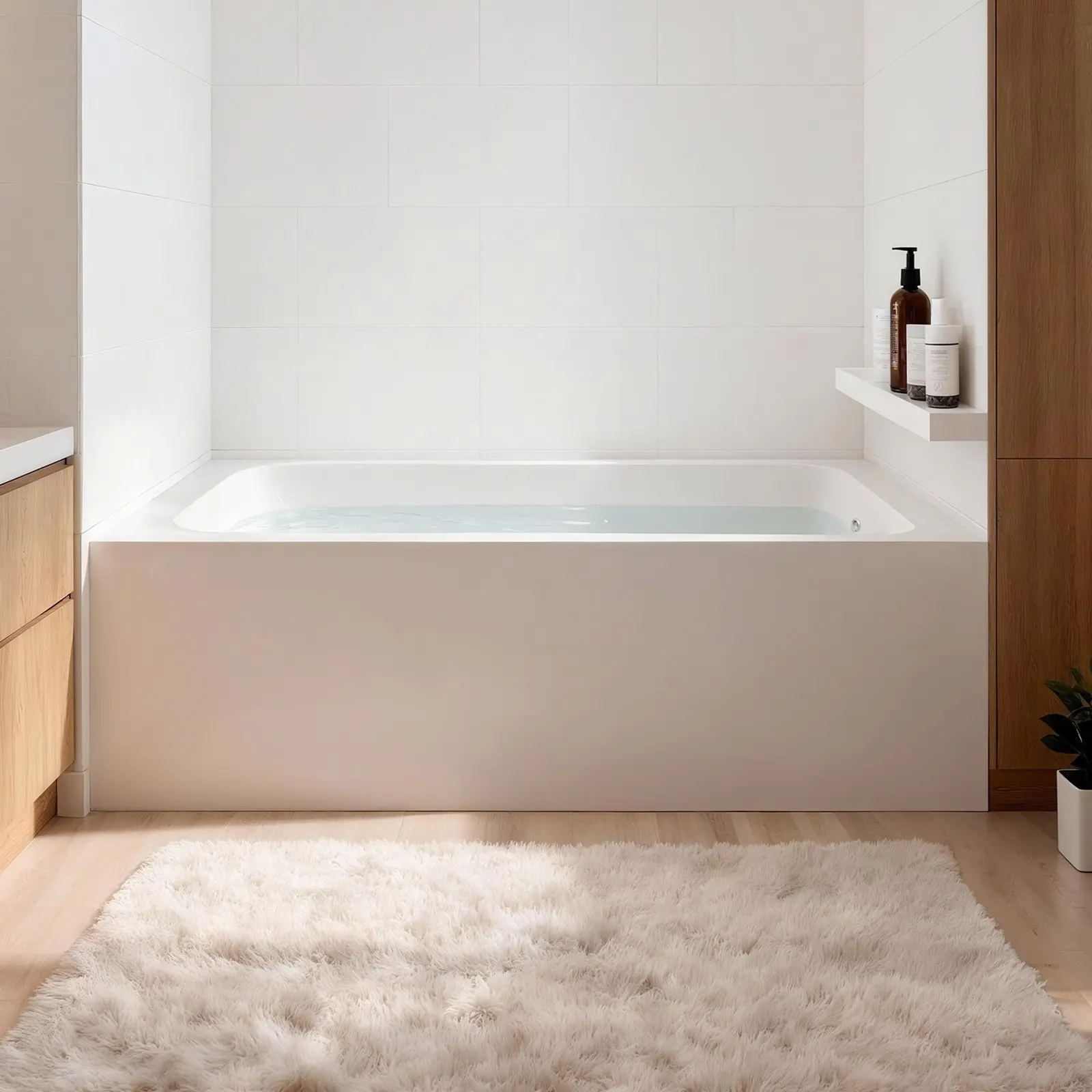 Alcove Bathtub 48-Inch By 30-Inch Contemporary Acrylic Soaking Tub With Right-Hand Drain And Overflow, Large Rectangular Deep Soak Tub For Bathroom, Integral Flange, White Finish With Durable Construction And Easy Cleaning