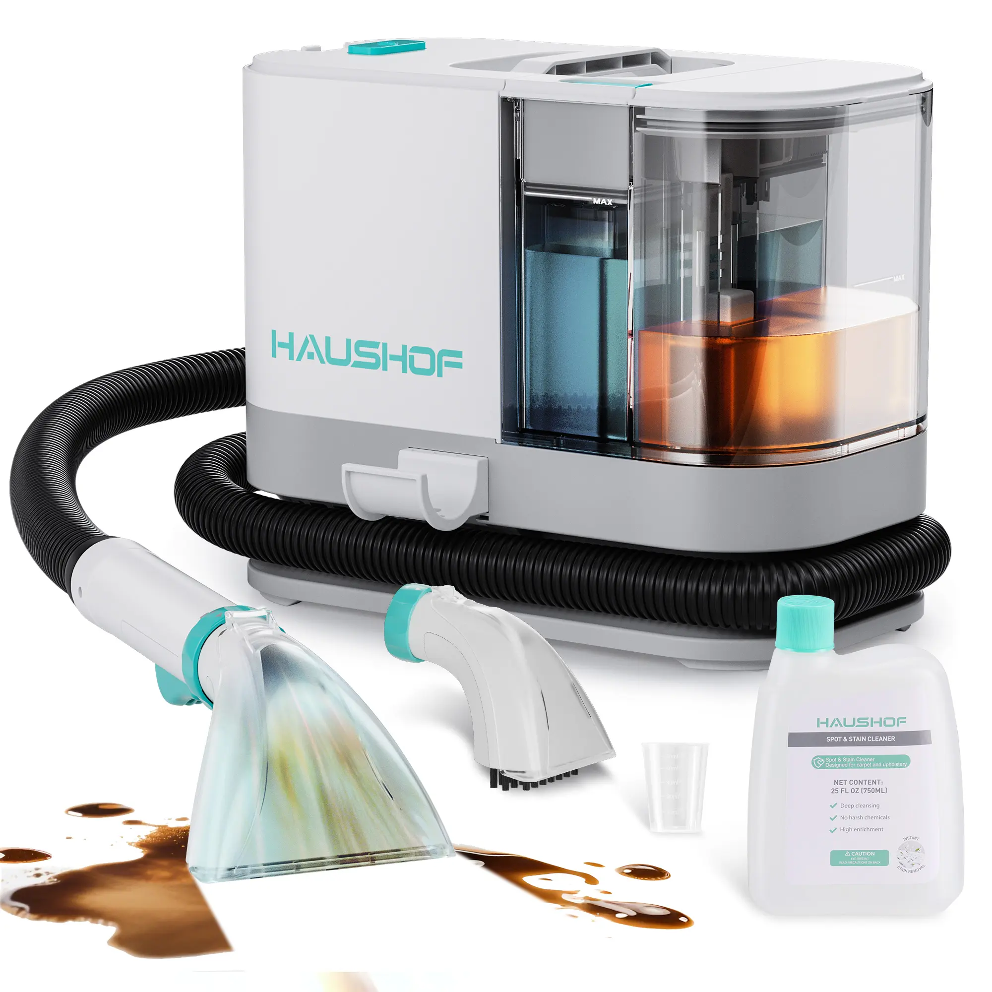 #fathersdaygift HAUSHOF Portable Carpet Spot and Upholstery Cleaner Machine, 13Kpa Powerful Suction & Spot Remover, Deep Stain Cleaning for Rug, Carpet, Car Seats, Pets, Stairs, Couches, with Cleaning Solution