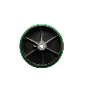 12" x 3" Green Polyurethane on Black Semi Steel Cast Iron Wheel Only with Roller Bearing - 3/4" Bore - 3500 lbs Capacity per Wheel  -  Service Caster Brand