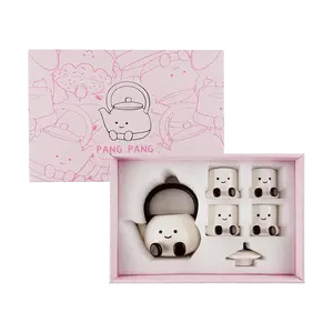 KAWASIMAYA Pang Pang Teapot Set with 4 Cute Mugs - Adorable Ceramic Tea Set for Cozy Moments