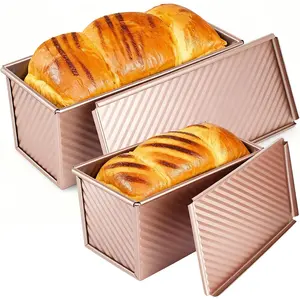 2 PCS Pullman Loaf Pan With Lid, 2.2 LB/1 LB Sandwich Bread Loaf Pan, Non-Stick Bread Loaf Baking Pan With Lid, for Baking Bread, Sandwiches and Toast