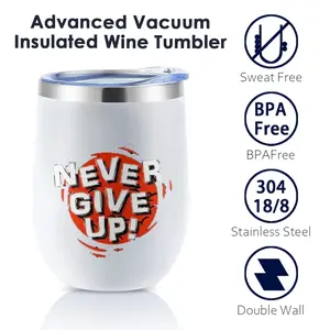 Cool Never Give Up Vacuum Flasks 12oz Insulated Wine Tumbler with Lid, Double Wall Vacuum Stainless Steel Wine Cup, Hot & Cold Drink Mug, Stylish Holiday Gift for Christmas, Birthday, Parties & Home